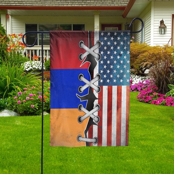 Armenian Parts Armenian American Half Proud Garden Flag, Double-Sided Decorative Outdoor Flag, Polyester Yard Flag 12 x 18 in