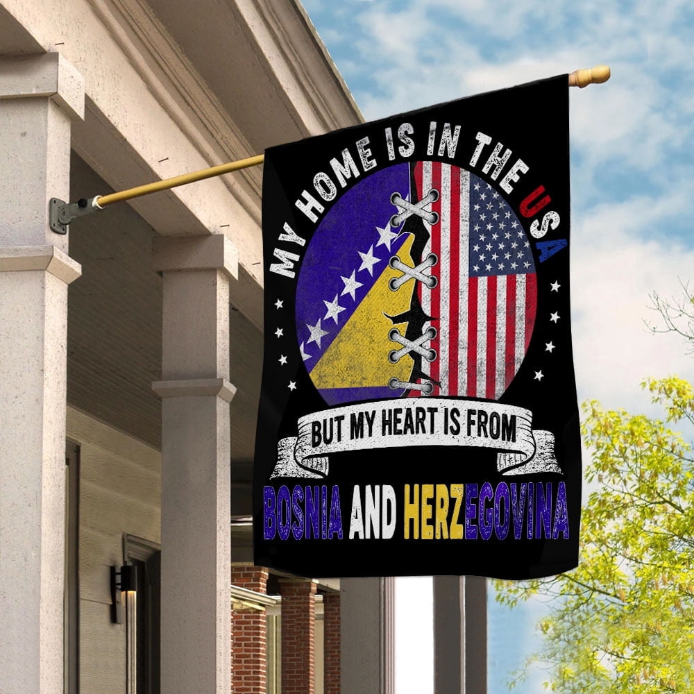 Flag-Made in America with Bosnian Parts Bosnia And Herzegovina U.S.A Friendship American Flag Patriotic House Flag, Double-Sided Decorative Outdoor Flag, Patriotic Polyester Yard Flag 29.5 x 39.5 in