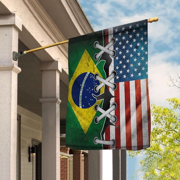Flag Made In America With Brazilian Parts Brazilian American Friendship Root Proud House Flag, Double-Sided Decorative Outdoor Flag, Patriotic Polyester Yard Flag 29.5 x 39.5 in