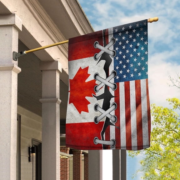 Canadian Parts Canadian American Half Proud House Flag, Double-Sided Decorative Outdoor Flag, Patriotic Polyester Yard Flag 29.5 x 39.5 in