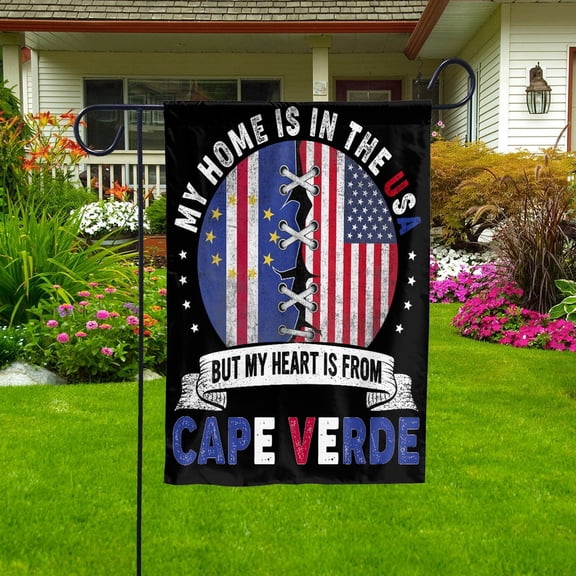 Flag-Made in America with Cape Verdean Parts Cape Verde U.S.A Friendship American Flag Patriotic Garden Flag, Double-Sided Decorative Outdoor Flag, Polyester Yard Flag 12 x 18 in