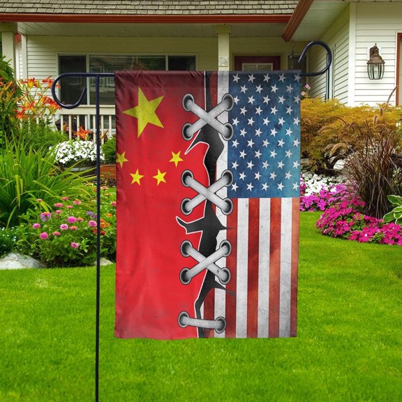 Chinese Parts Chinese American Half Proud Garden Flag, Double-Sided Decorative Outdoor Flag, Patriotic Polyester Yard Flag 12 x 18 in