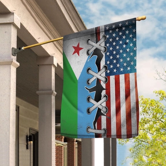 Djiboutian Parts Djiboutian American Half Proud Garden Flag, Double-Sided Decorative Outdoor Flag, Patriotic Polyester Yard Flag 12 x 18 in