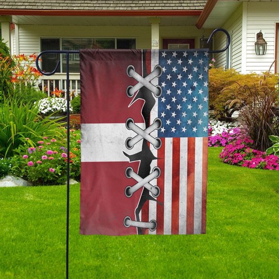 Latvian Parts Latvian American Half Proud Garden Flag, Double-Sided Decorative Outdoor Flag, Patriotic Polyester Yard Flag 12 x 18 in