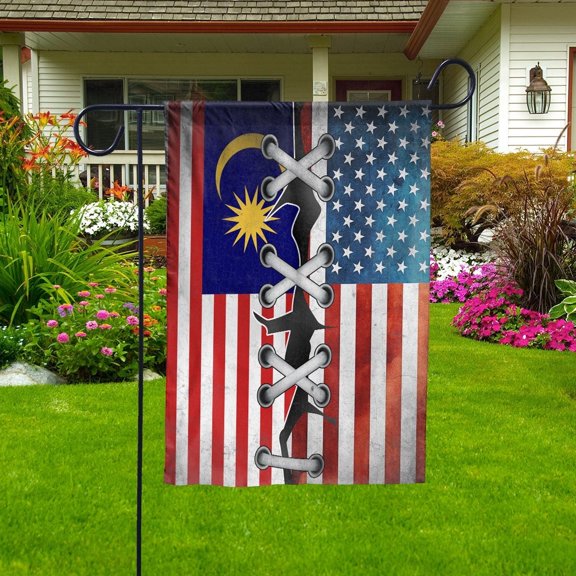 Malaysian Parts Malaysian American Half Proud Garden Flag, Double-Sided Decorative Outdoor Flag, Polyester Yard Flag 12 x 18 in