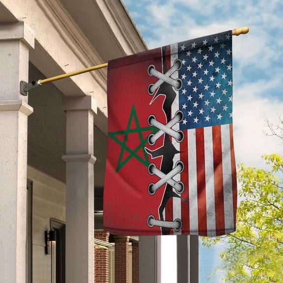 Moroccan Parts Moroccan American Half Proud Garden Flag, Double-Sided Decorative Outdoor Flag, Patriotic Polyester Yard Flag 12 x 18 in