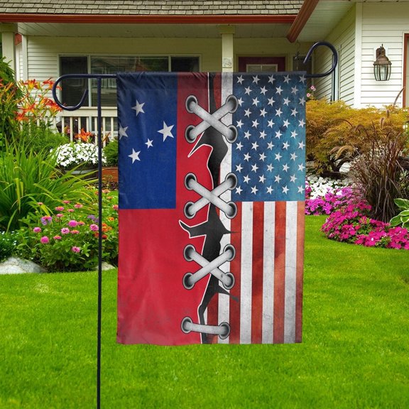 Samoan Parts Samoan American Half Proud Garden Flag, Double-Sided Decorative Outdoor Flag, Patriotic Polyester Yard Flag 12 x 18 in