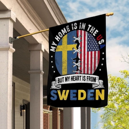 Swedish Parts Sweden Roots American Home Proud Garden Flag, Double-Sided Decorative Outdoor Flag, Patriotic Polyester Yard Flag 12 x 18 in