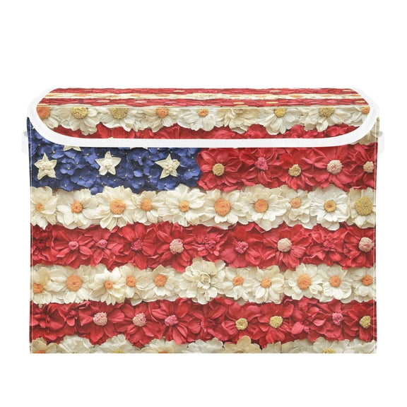 Flag Made by Flowers Foldable Storage Bin with Lid and Handle Collapsible Storage Box 16.5 x 12.6 x 11.8 inches