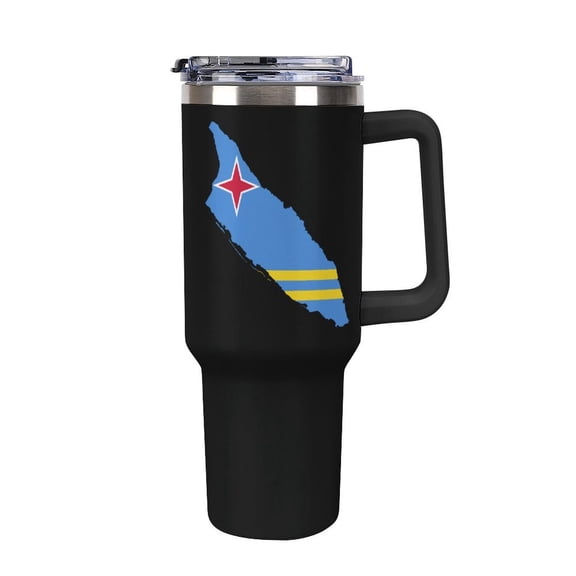 Flag Map of Aruba Tumbler with Handle and Straw 40 oz Stainless Steel Leakproof Travel Coffee Mug Car Cup Vacuum Water Bottle 40oz