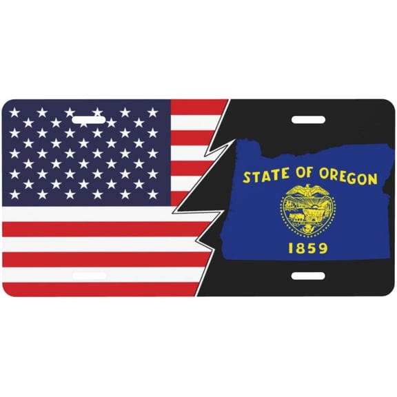 Flag Map of Oregon and America License Plate Novelty Metal Plate Vanity Tag Aluminum Car Front License Plate Decor 6x12 Inch