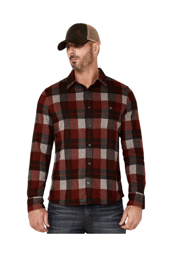 Flag Men's And Anthem Berks Plaid Textured Knit Long Sleeve Button-Down Western Red XX-Large