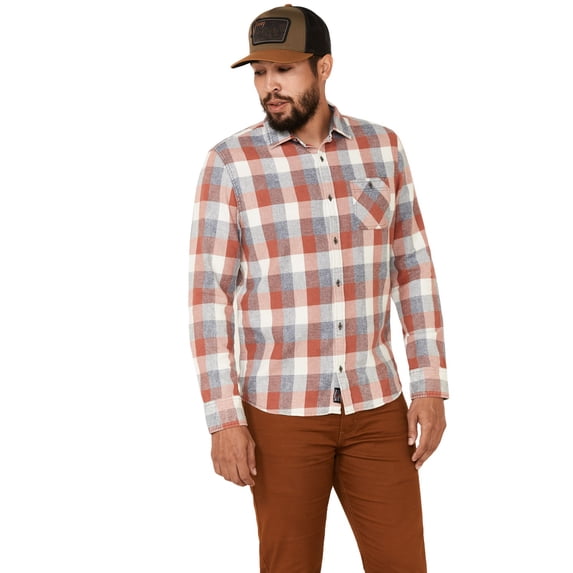 Flag Men's And Anthem Pagedale Vintage Wash Plaid Long Sleeve Button-Down Rust Copper X-