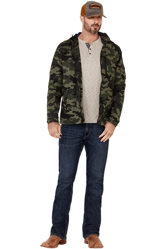 Flag Mens and Anthem Byron Camo Print Hooded Windbreaker Jacket Large Green