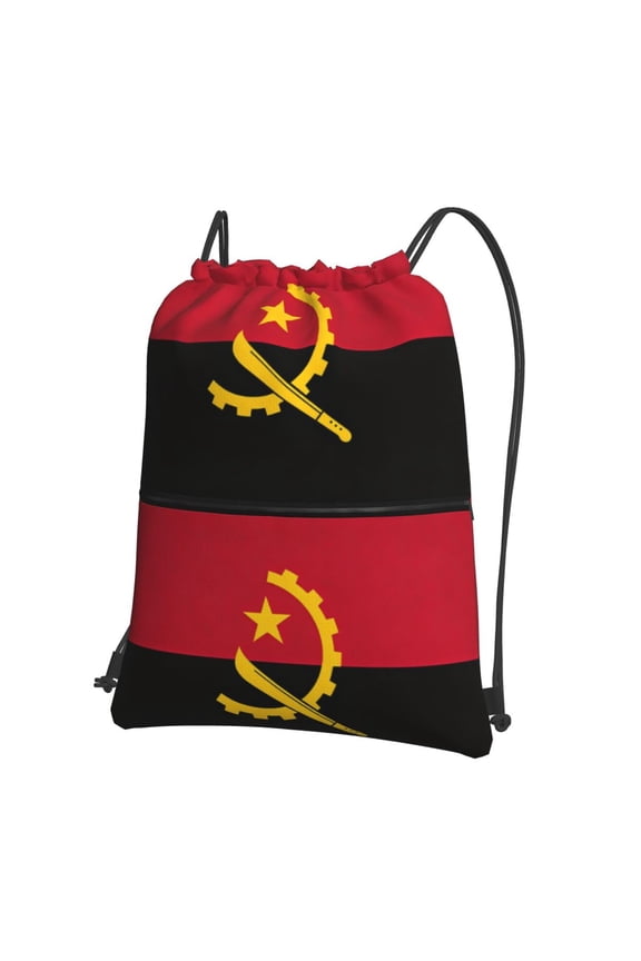 Flag Of Angola Drawstring Backpack Bag Water Resistant Yoga Shopping Cinch Bag Sackpack For Men Women