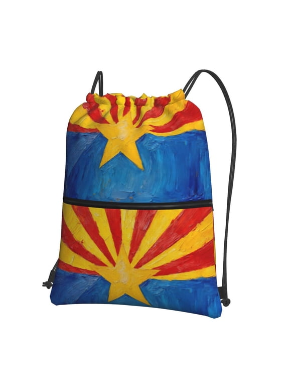 Flag Of Arizona Drawstring Backpack Water Resistant String Bag Sports Sackpack Gym Sack For Men Women