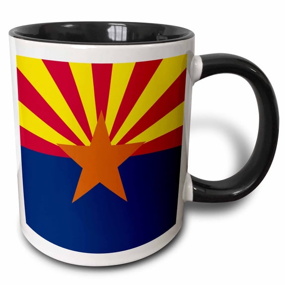3drose, Flag of Arizona - Us American State - United States of America - Red Yellow Blue Copper Orange Star, 15oz Two-tone Black Mug