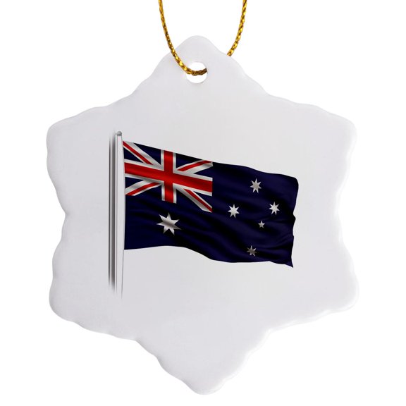 3drose, Flag of Australia on a Flag Pole over White Australian, 3 inch Snowflake Porcelain Ornament