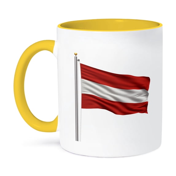 3dRose, Flag of Austria on a flag pole over white Austrian, 15oz Two-Tone Yellow Mug