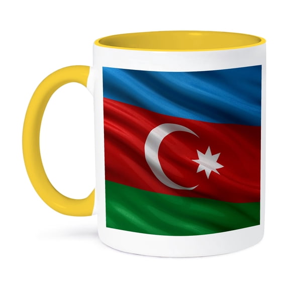 3dRose, Flag of Azerbaijan waving in the wind, 15oz Two-Tone Yellow Mug