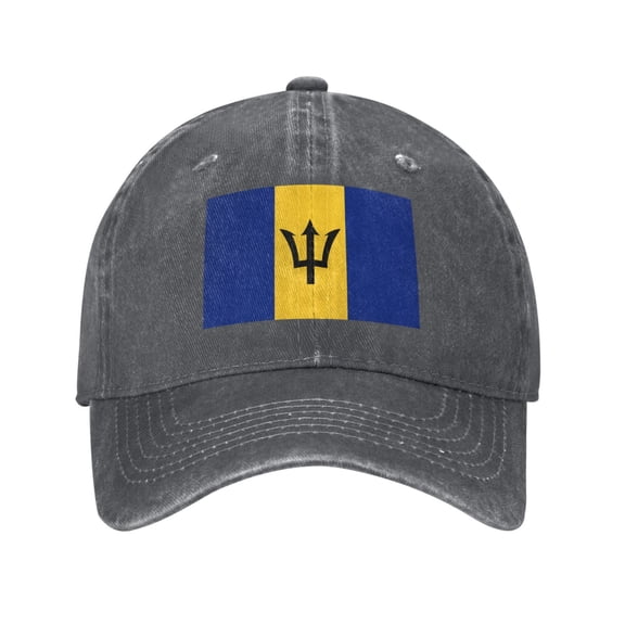 Flag Of Barbados Unisex Adult Washed Denim Cotton Sport Outdoor Baseball Cap Adjustable Cowboy Baseball Hat