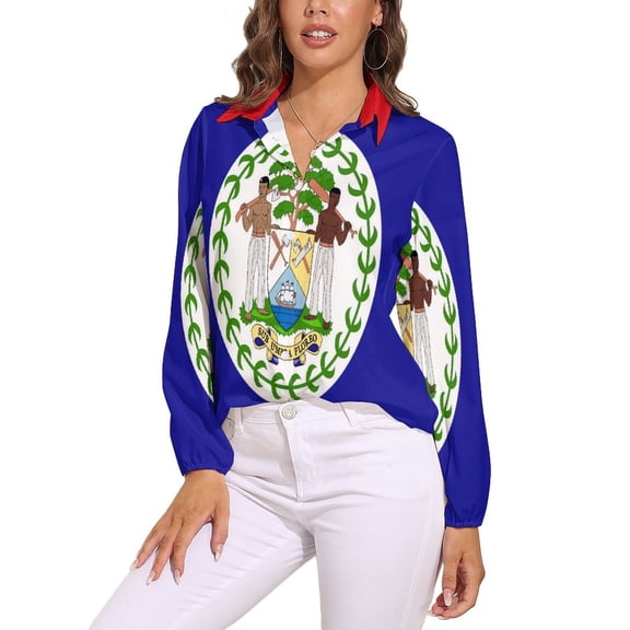 Flag Of Belize Long Sleeve Blouse Woman Streetwear Casual Shirts Summer Oversize Woman Streetwear Clothing Birthday Present
