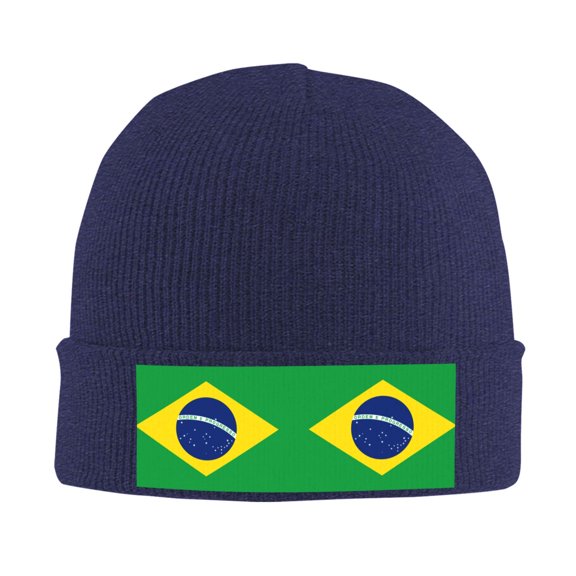 Flag Of Brazil Beanie Hat Knit Hat Skull Cap for Men Women Winter Hat Navy Blue
