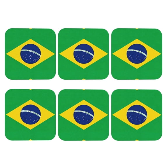 Flag Of Brazil Leather Drinks Coasters Suitable for Various Cups Set of 6 Square