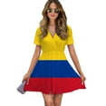 thumbnail image 1 of Flag Of Colombia Women Dress V-Neck Short Sleeve Flowy Swing Party Midi Dress, 1 of 4