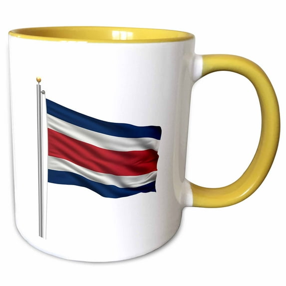 3drose, Flag of Costa Rica on a Flag Pole Over White Rican, 11oz Two-tone Yellow Mug