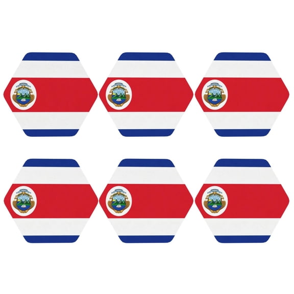 Flag Of Costarican Leather Drink Coasters for Drinks (6 Pack) for Tabletop Protection Hexagon