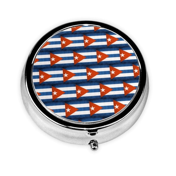 Flag Of Cuban Pill Case Pill Box Round 3 Compartment Small Pill Organizer For Purse Or Pocket Small Roud Pill Box