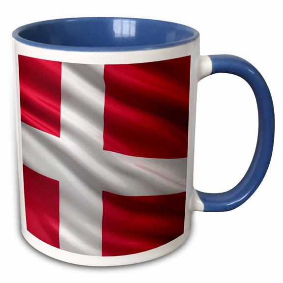 3drose, Flag of Denmark Waving in the Wind, 15oz Two-tone Blue Mug