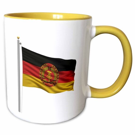 3drose, Flag of Eastern Germany on a Flag Pole Over White Gdr, 15oz Two-tone Yellow Mug