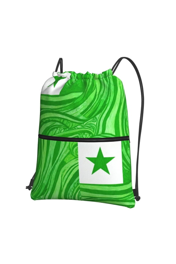 Flag Of Esperanto Drawstring Backpack Bag Water Resistant Yoga Shopping Cinch Bag Sackpack For Men Women