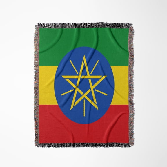 Flag Of Ethiopia - African World - East Africa - Ethiopian Green Yellow Red - Blue Circle With Star, Woven Blanket