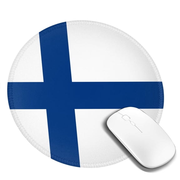 Flag Of Finland Round MousePad with Stitched Edge Non-Slip Rubber Base Mouse Mat for Office & Home (7.9 x 7.9)