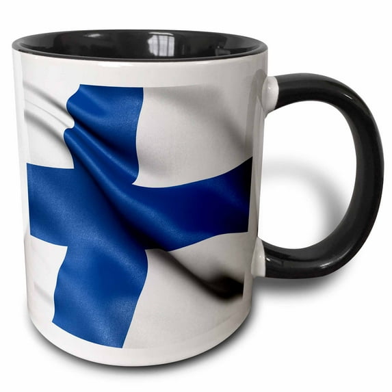 3drose, Flag of Finland Waving in the Wind, 15oz Two-tone Black Mug