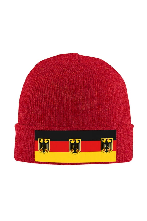 Flag Of Germany Winter Beanie Hats for Men Women Warm Cozy Knitted Cuffed Skull Cap Red