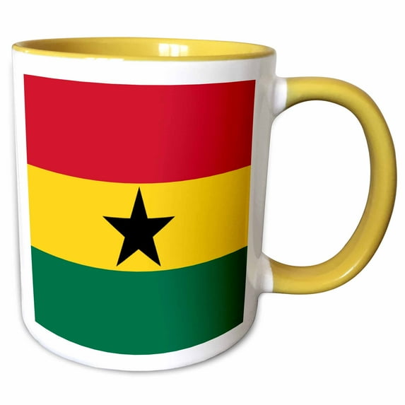 3drose, Flag of Ghana - Ghanaian Red Yellow Green Stripe with Black Star - West Africa African Country World, 11oz Two-tone Yellow Mug