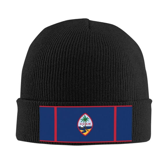 Flag Of Guam Winter Beanie Hats for Men Women Warm Cozy Knitted Cuffed Skull Cap Black
