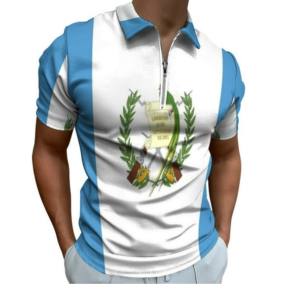 Flag Of Guatemala Men Zipper T-shirt Summer Casual Short Sleeve T-shirt Top