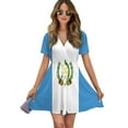 thumbnail image 1 of Flag Of Guatemala Women Dress V-Neck Short Sleeve Flowy Swing Party Midi Dress, 1 of 4
