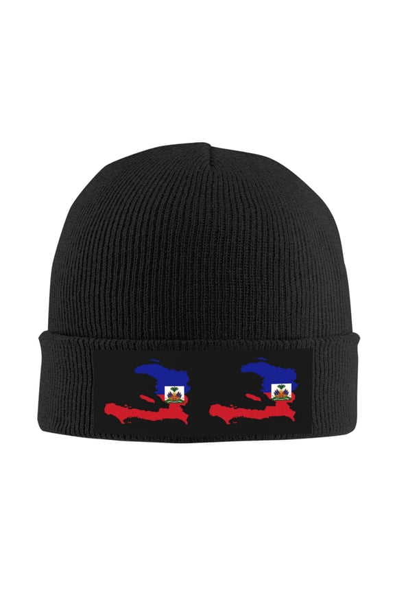Flag Of Haiti Beanie Hat Men Women Warm Printed Cap Knit Beanies Hats Outdoor Winter Black
