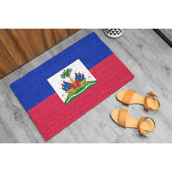 Flag Of Haiti Outdoor Non-Slip Door Mat | Port-Au-Prince | Carrefour | Delmas 73 | 24"x36"