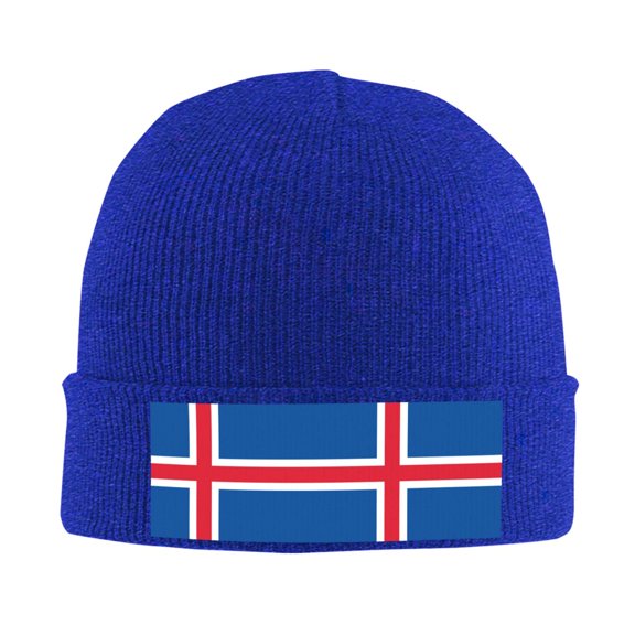 Flag Of Iceland Winter Beanie Hats for Men Women Warm Cozy Knitted Cuffed Skull Cap Blue