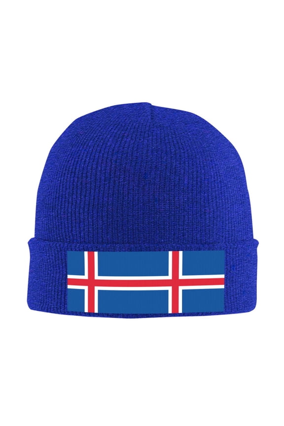 Flag Of Iceland Winter Beanie Hats for Men Women Warm Cozy Knitted Cuffed Skull Cap Blue