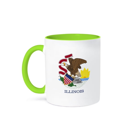 3dRose, Flag of Illinois - US American state - United States of America USA - White Seal with eagle shield, 15oz Two-Tone Green Mug