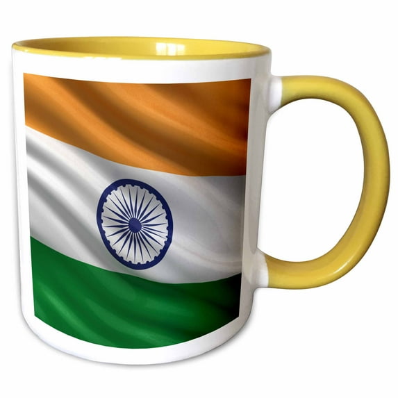 3drose, Flag of India Waving in the Wind, 11oz Two-tone Yellow Mug