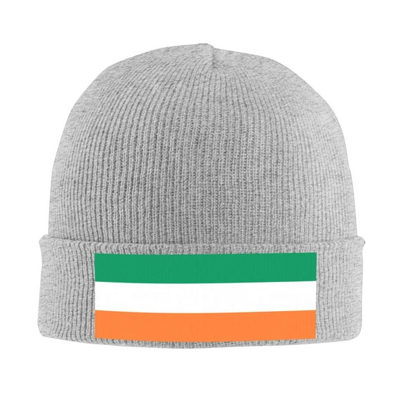 Flag Of Ireland Winter Beanie Hats for Men Women Warm Cozy Knitted Cuffed Skull Cap Gray